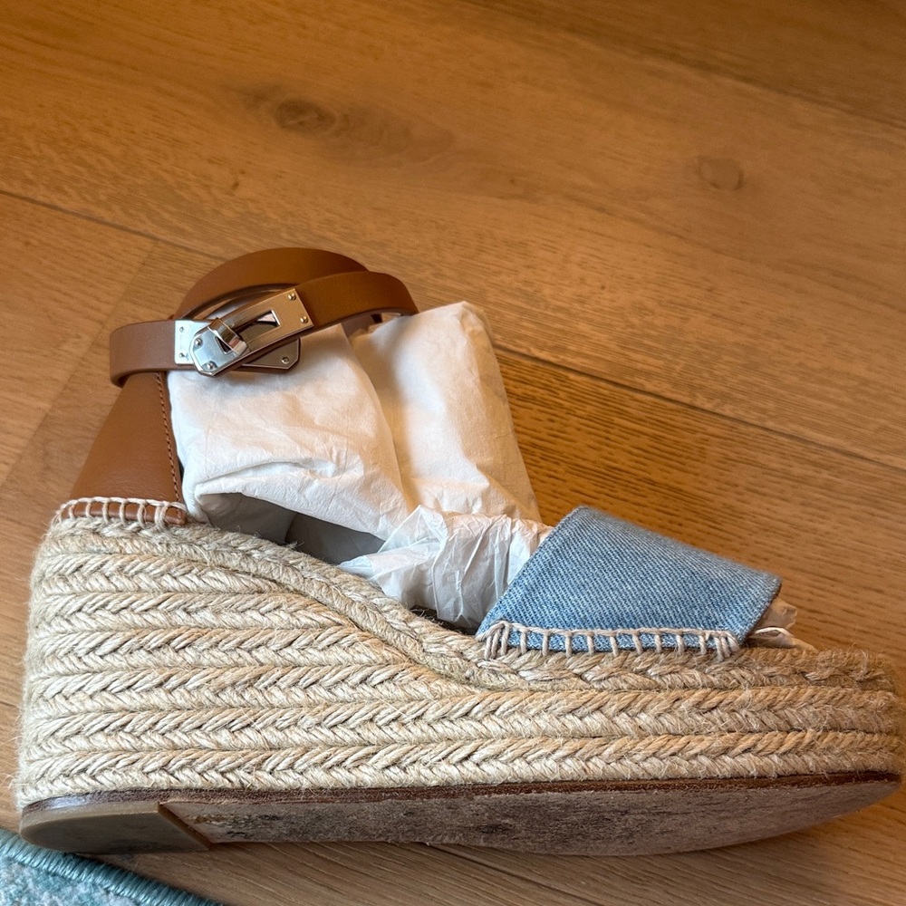 Hermes Brown and Blue Wedge Sandals - Picture 5 of 8